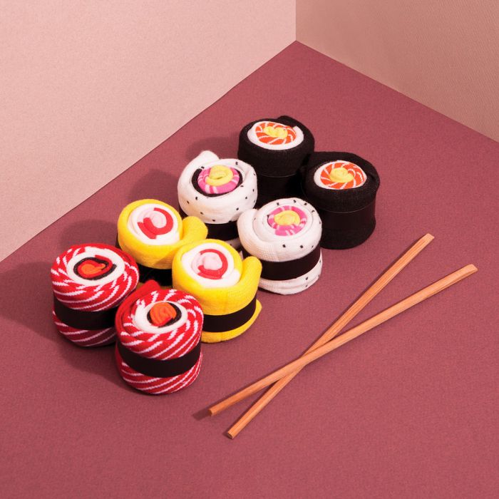 chaussettes enroulées en forme de sushis