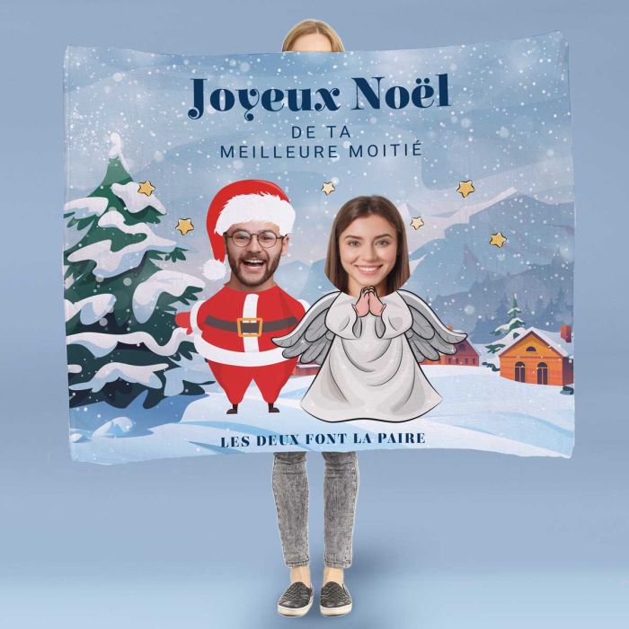 Petite couverture personnalisée thème Noel avec visage et texte