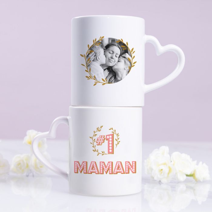 cadeau fête des Mères Tasse Poignée Cœur #1 Maman avec Photo