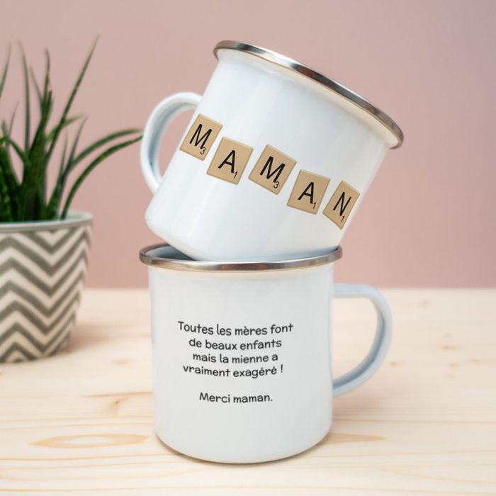 Cadeau fête des Mères Tasse en métal Personnalisable Scrabble
