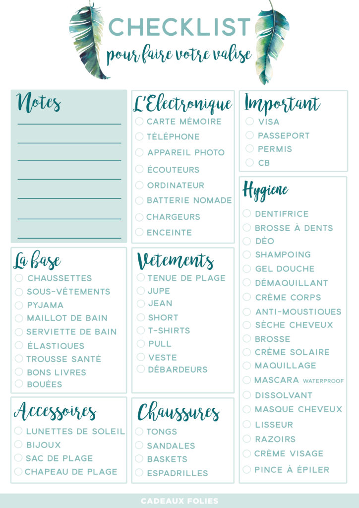 checklist valises