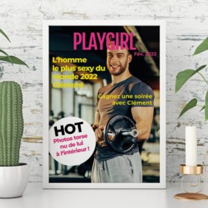 Poster style magazine playboy avec des titres et la photo d'un homme
