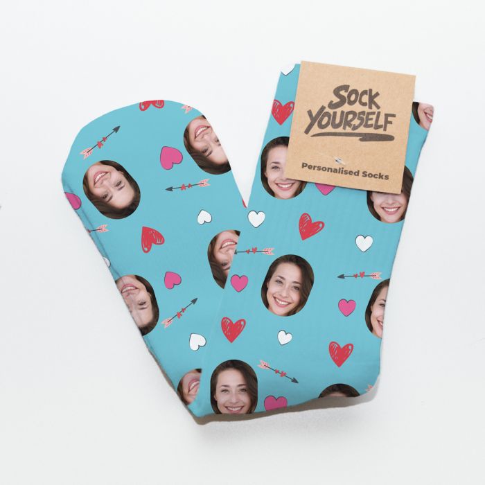 Chaussettes personnalisées visage motifs amour