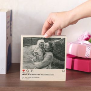 Photo en noir et blanc sur bois Design Instagram avec mère et fille