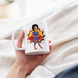 Mug avec un corps de super héros et le visage au choix