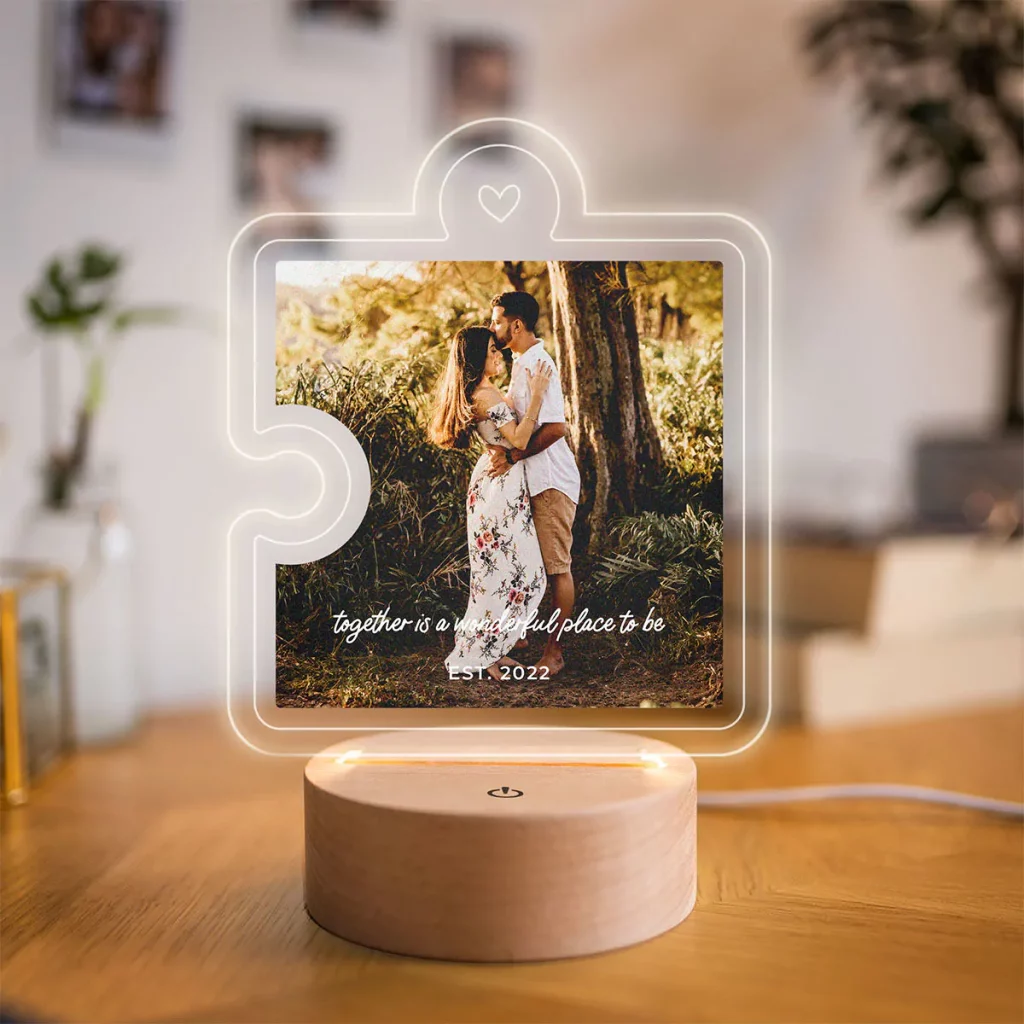 Lampe LED personnalisée pièce de puzzle avec une photo et un texte