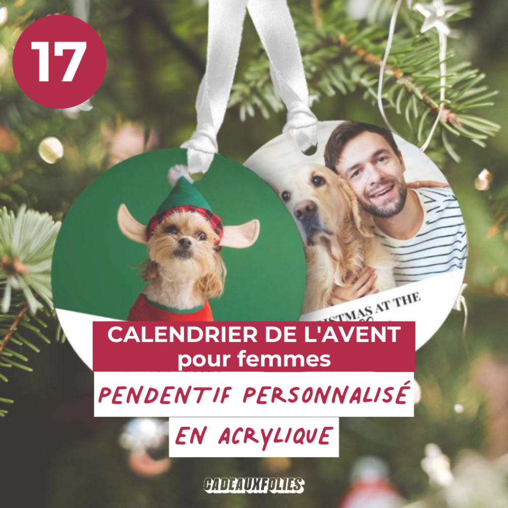 Pendentifs de noël personnalisés avec une photo et du texte, accrochés au sapin