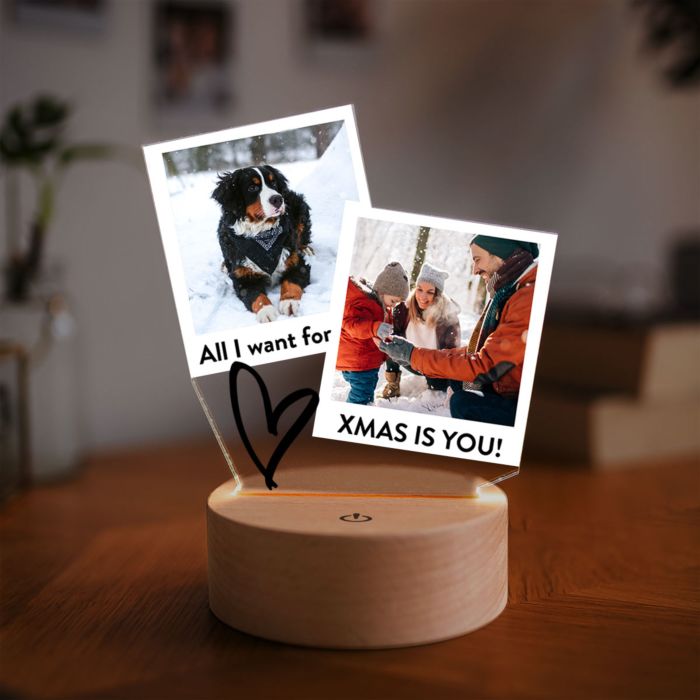 Lampe LED personnalisée avec photo et texte au design Polaroid