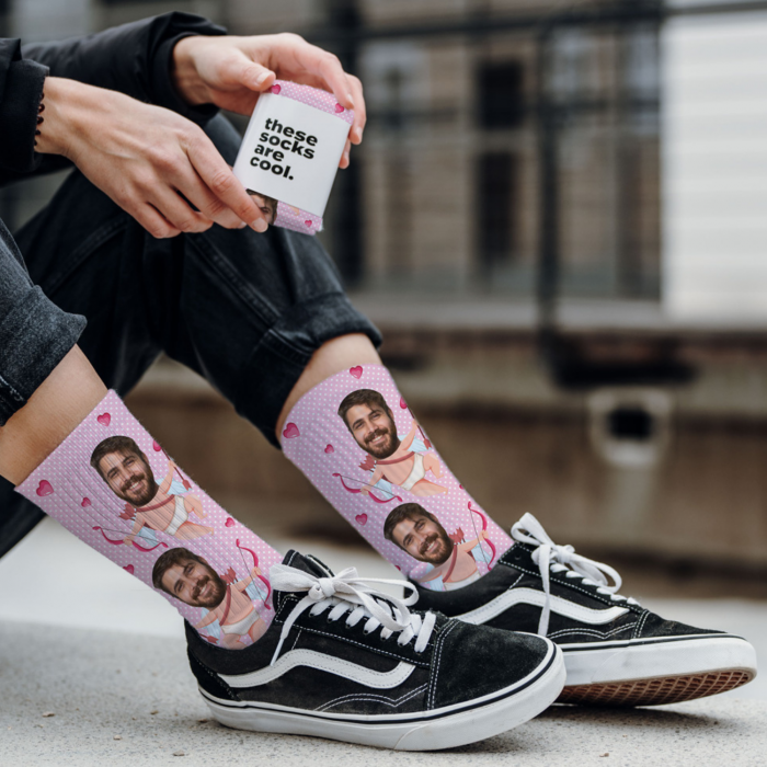 Chaussettes personnalisées avec visage et motifs amour