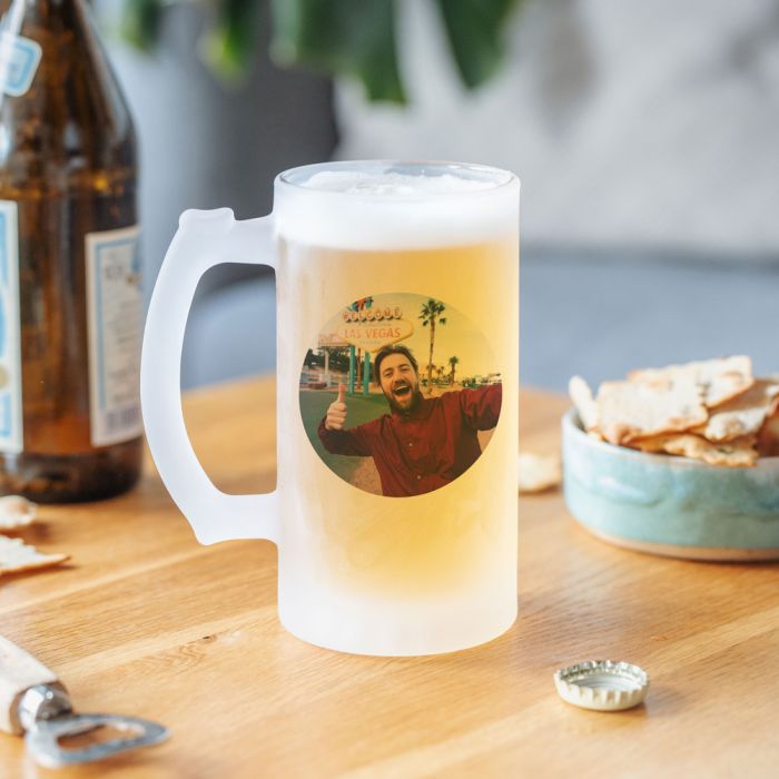 Chope de bière personnalisée avec photo et texte