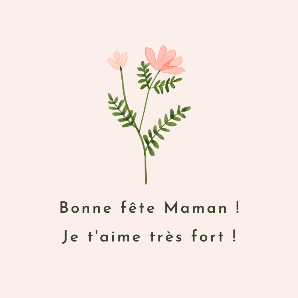 Image avec une fleur et le texte Bonne fête Maman ! Je t'aime très fort !