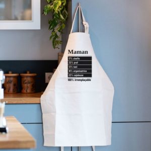 Tablier de cuisine personnalisé avec inscrit : Maman et différentes caractéristiques en pourcentage