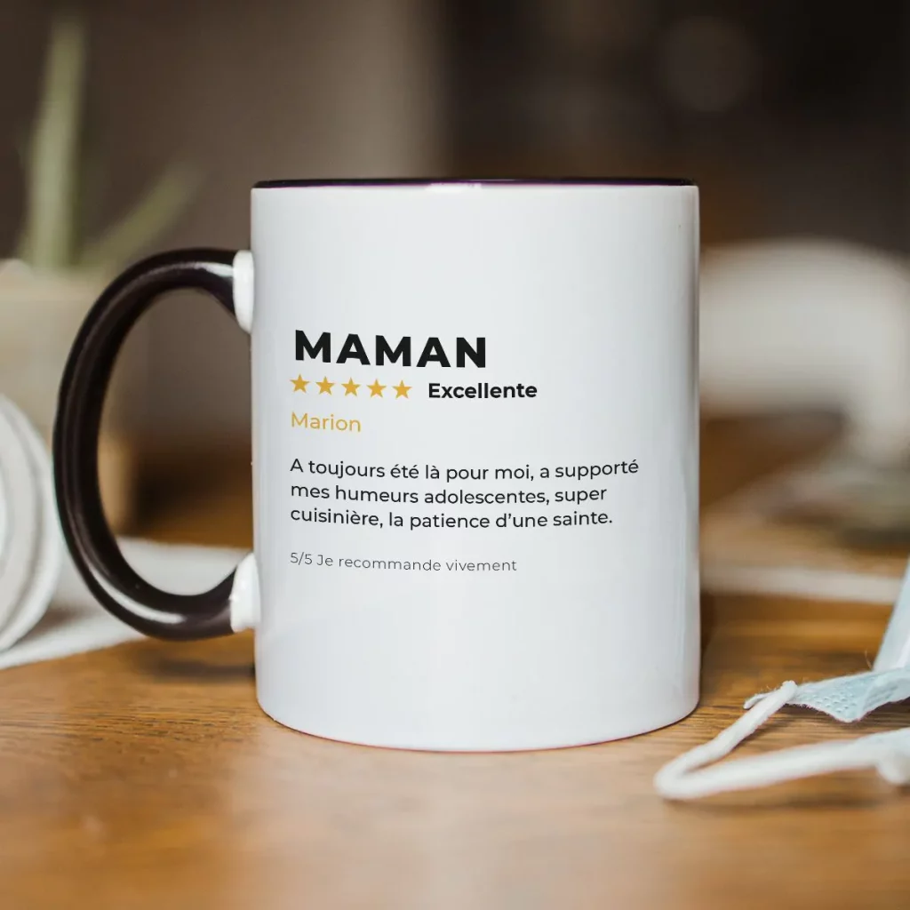 Mug personnalisé en style avis clients avec étoiles