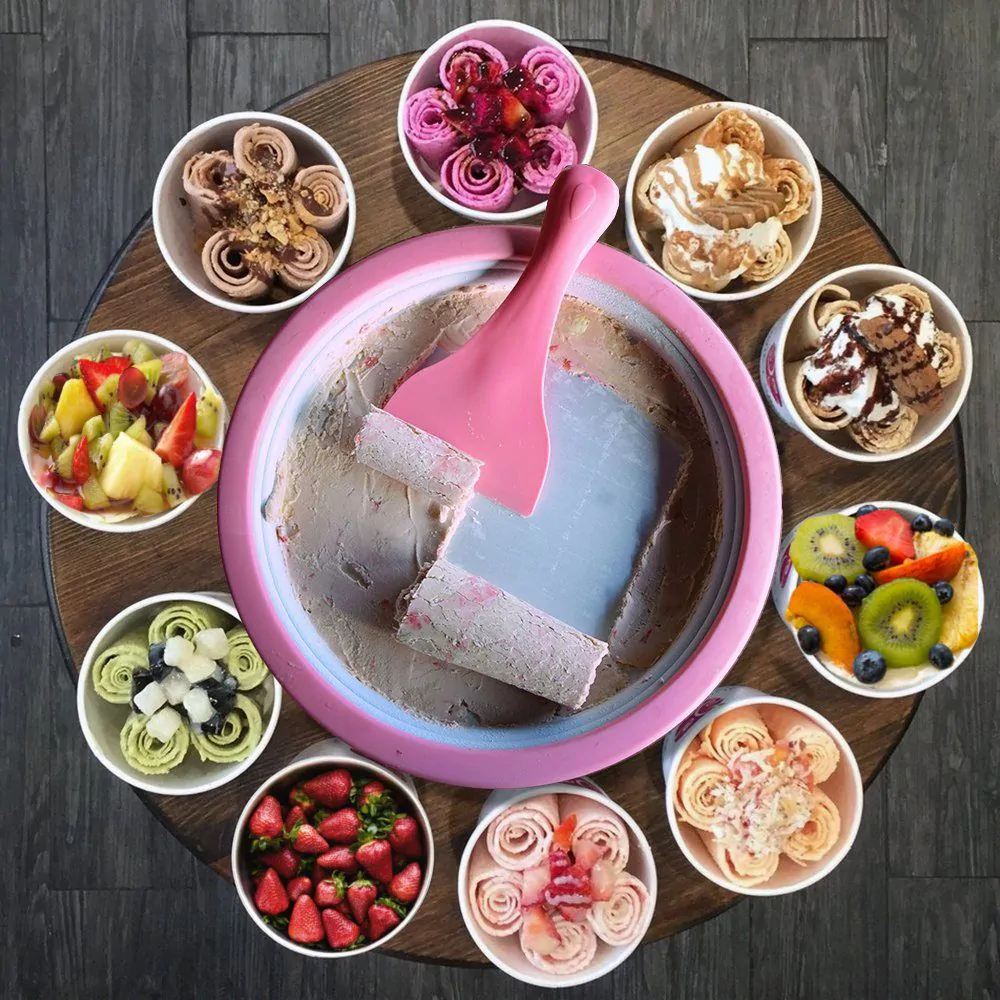 Rolling Ice Cream – Machine à rouleaux glacés avec différents parfums