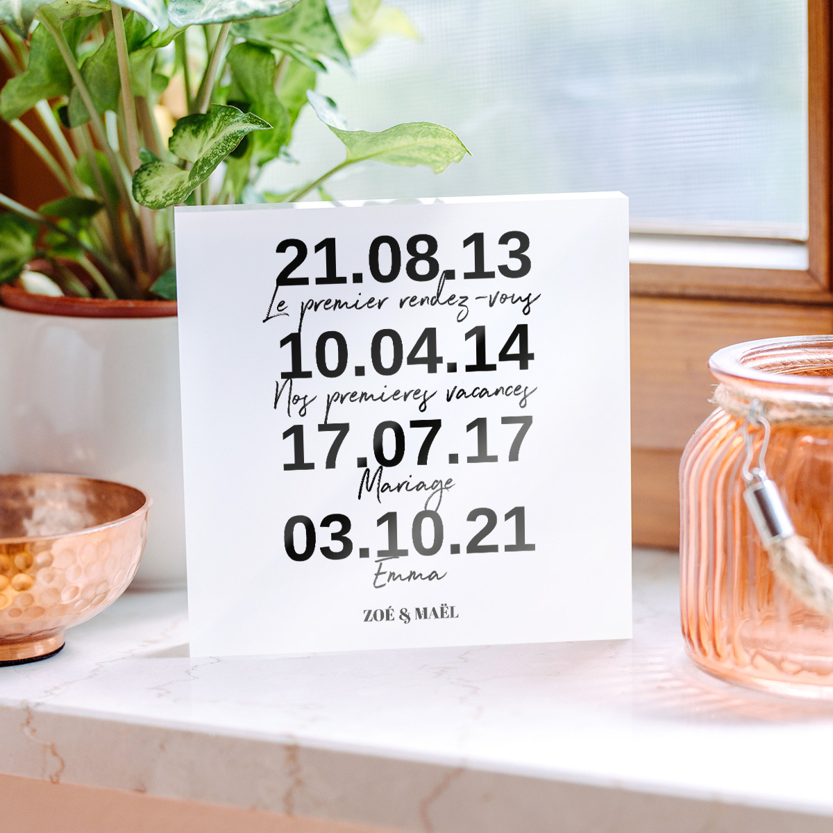 Bloc photo personnalisé en acrylique - Dates importantes