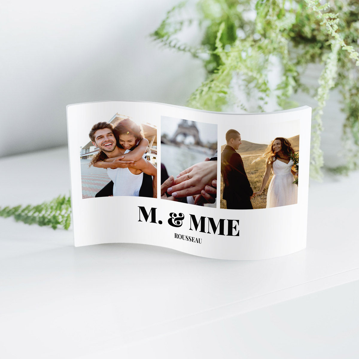 Cadre acrylique personnalisé avec 3 photos et texte