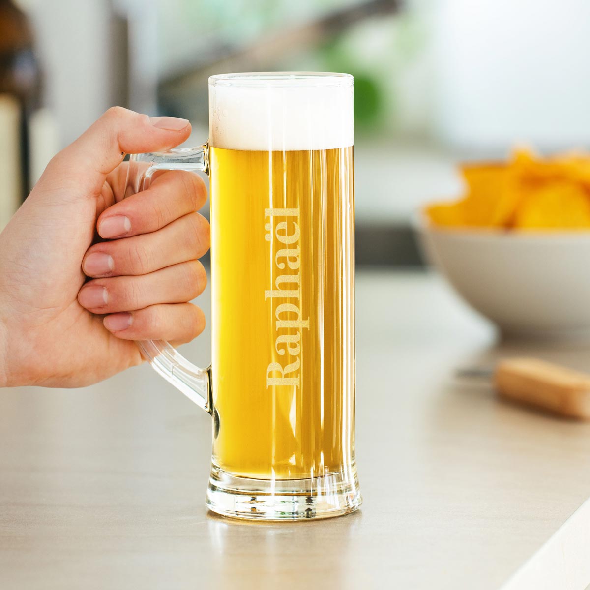 Chope de bière personnalisée avec nom