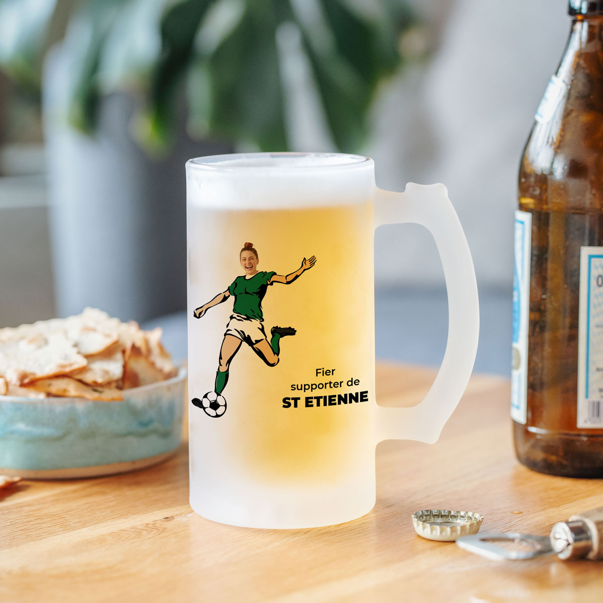 Chope de bière Fan de foot avec photo et texte