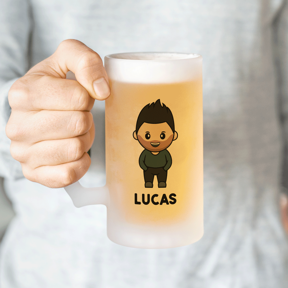 Chope de bière personnalisée Cartoon et nom