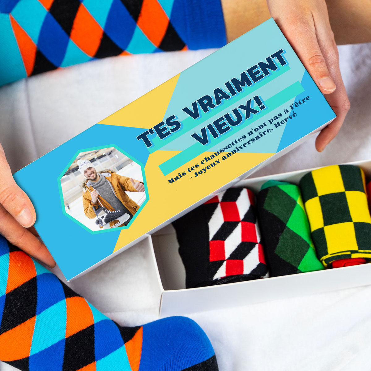 Boîte à Chaussettes avec image et texte