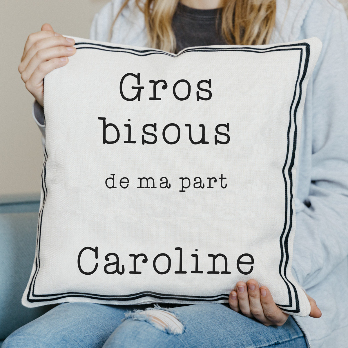 Housse de Coussin avec Cadre et Texte