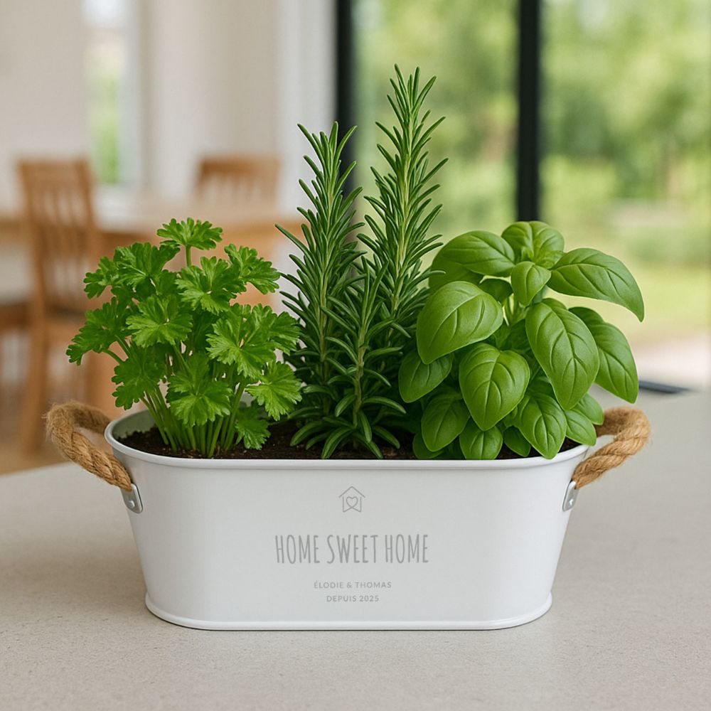 Jardinière personnalisée avec symbole et texte