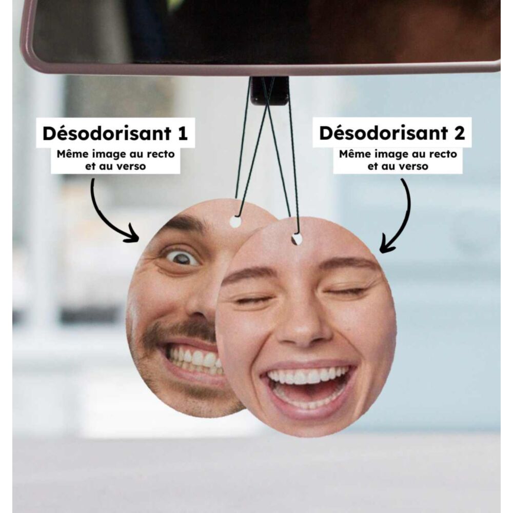 Désodorisant voiture personnalisé avec visage - Lot de 2