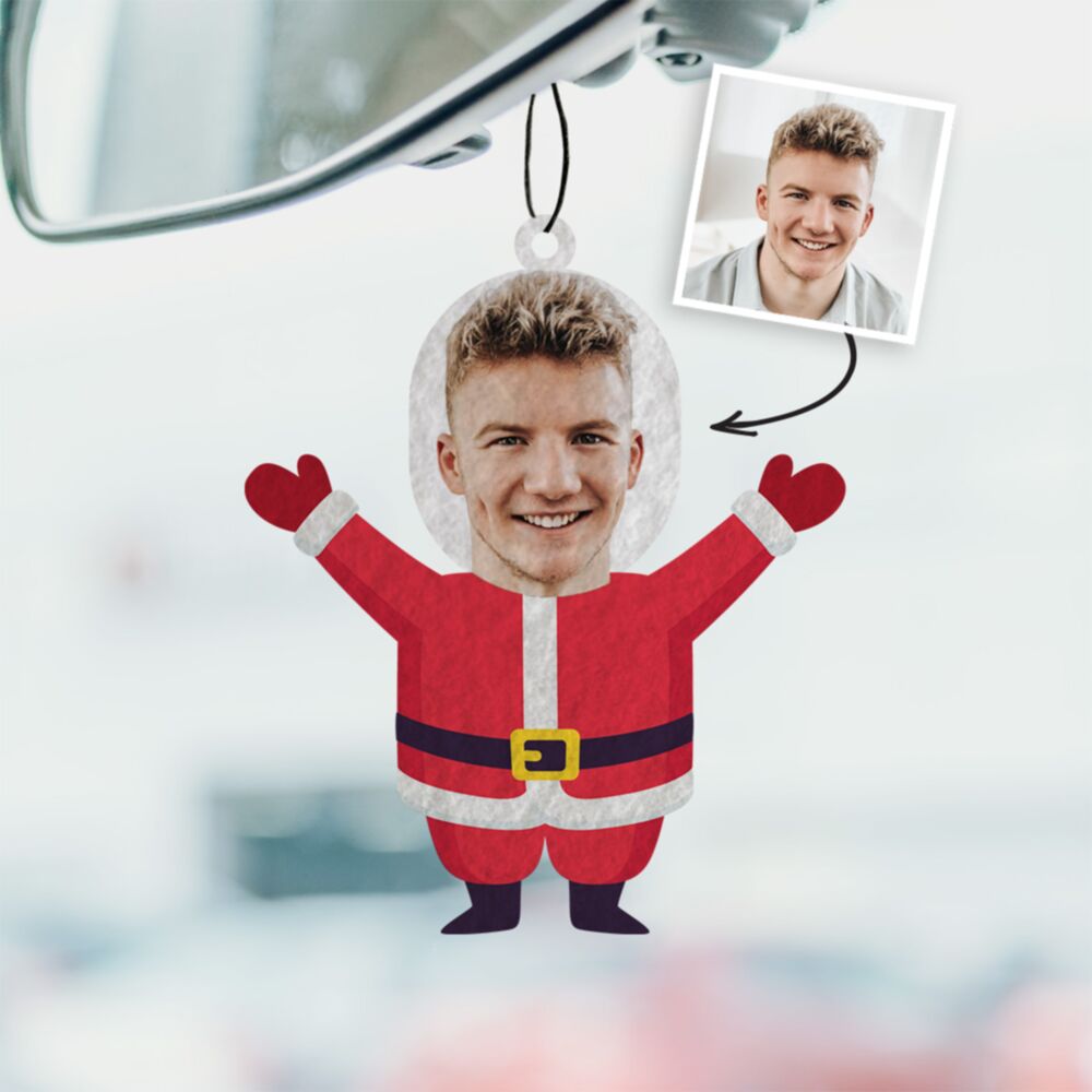 Désodorisant voiture personnalisé Père Noël avec visage - Lot de 2