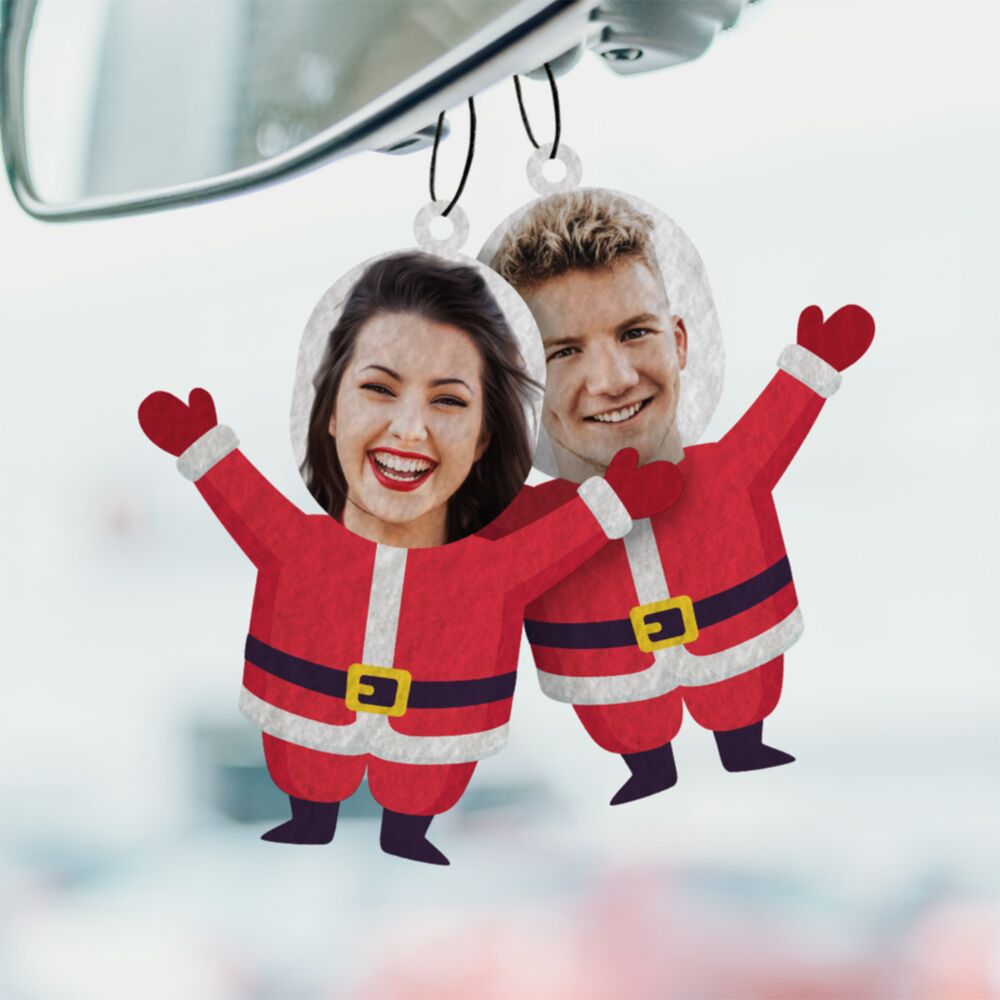 Désodorisant voiture personnalisé Père Noël avec visage - Lot de 2