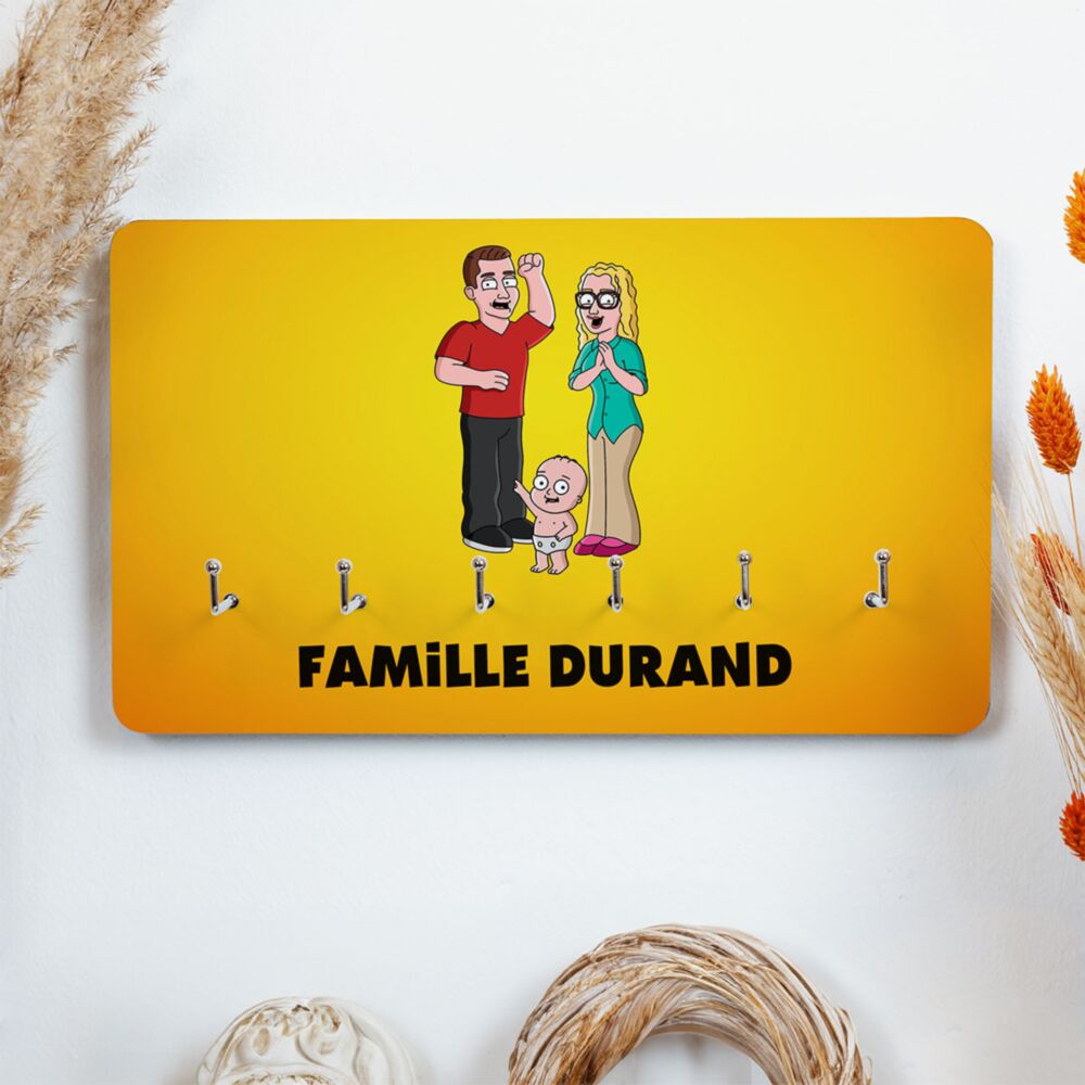 Porte-clés Mural personnalisé famille dessin animé - Illustration