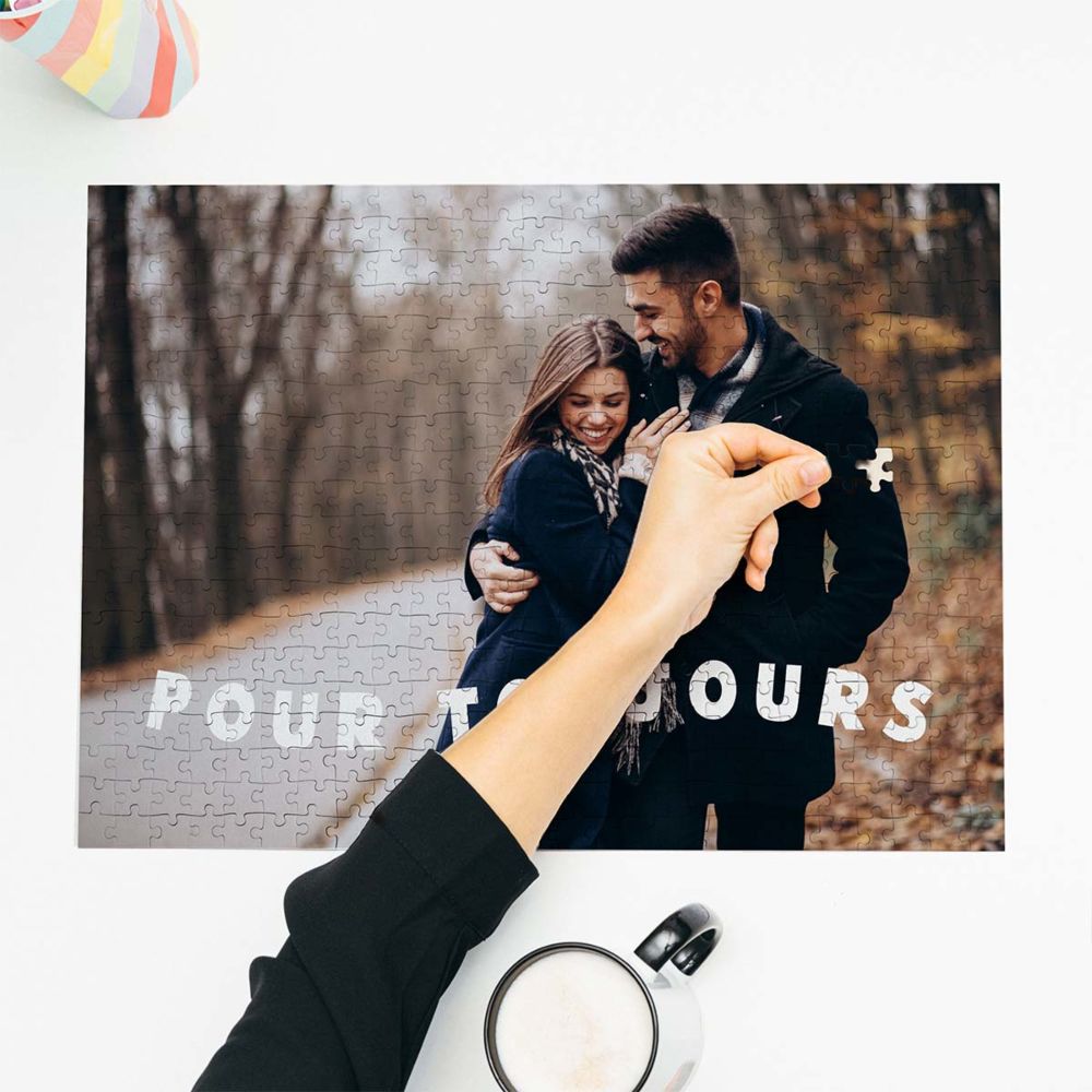 Personalisierbares Puzzle mit Foto und geschwungenem Text 