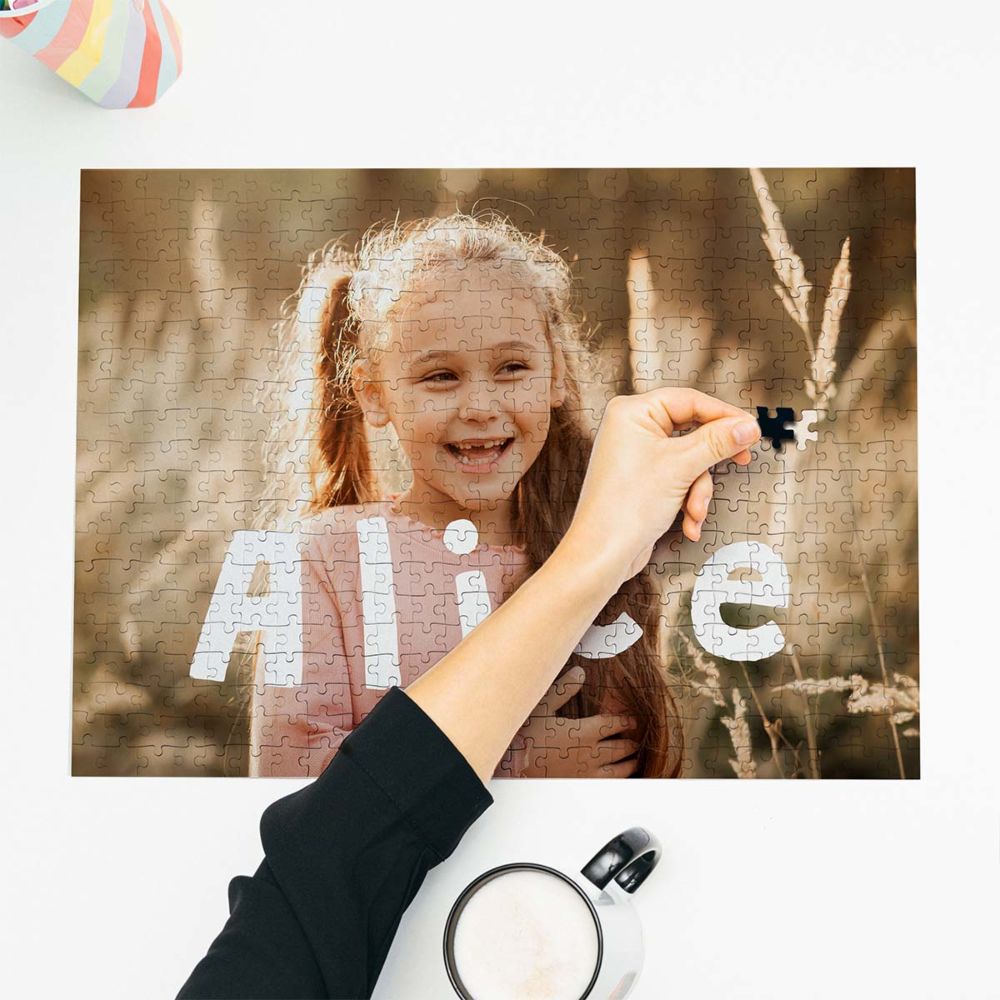 Puzzle personnalisé avec photo et texte courbé