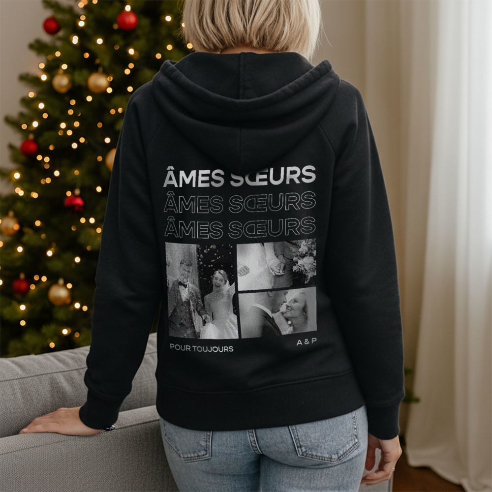 Sweat à capuche personnalisé avec photos en noir et blanc et texte