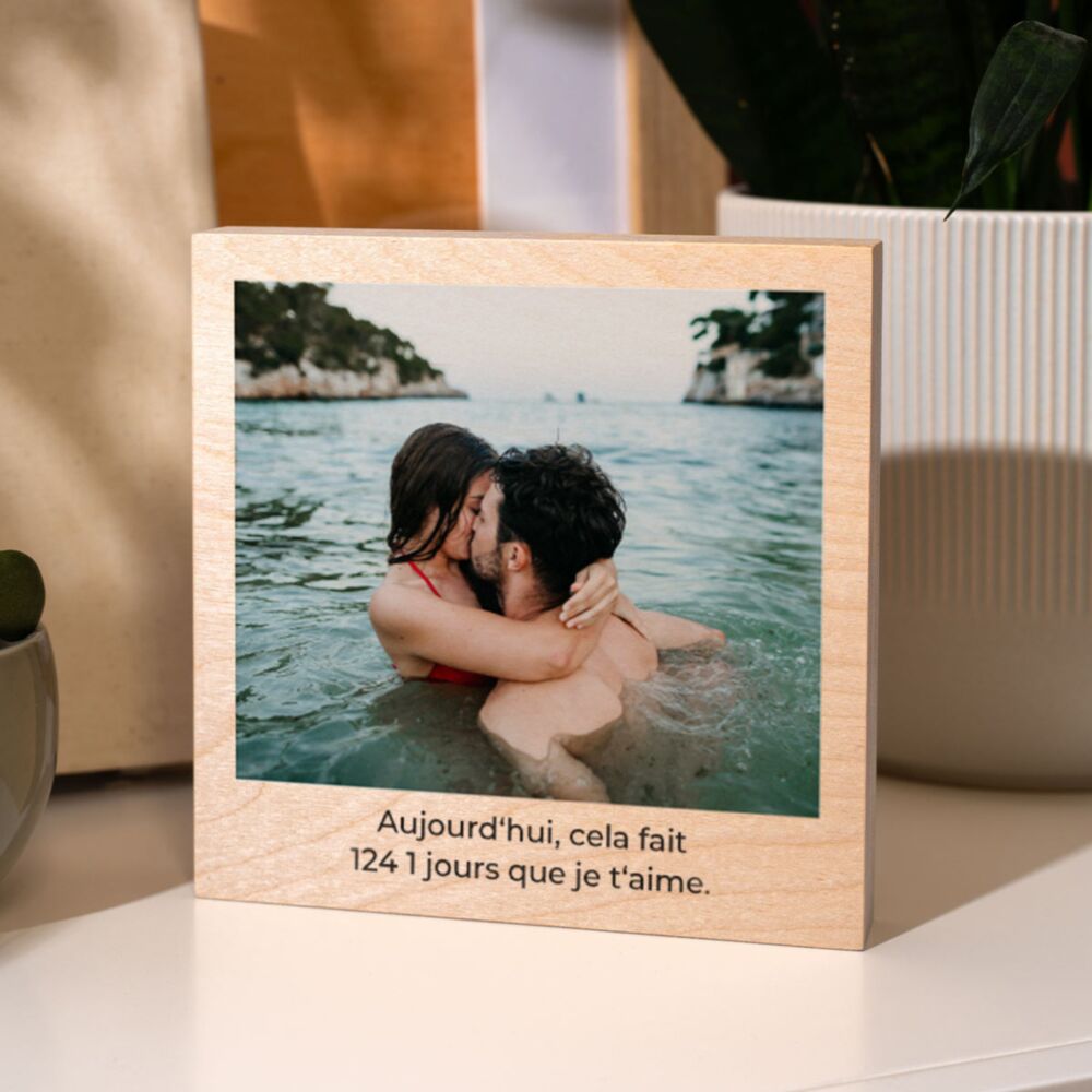 Photo sur bois carrée personnalisée avec photo et texte
