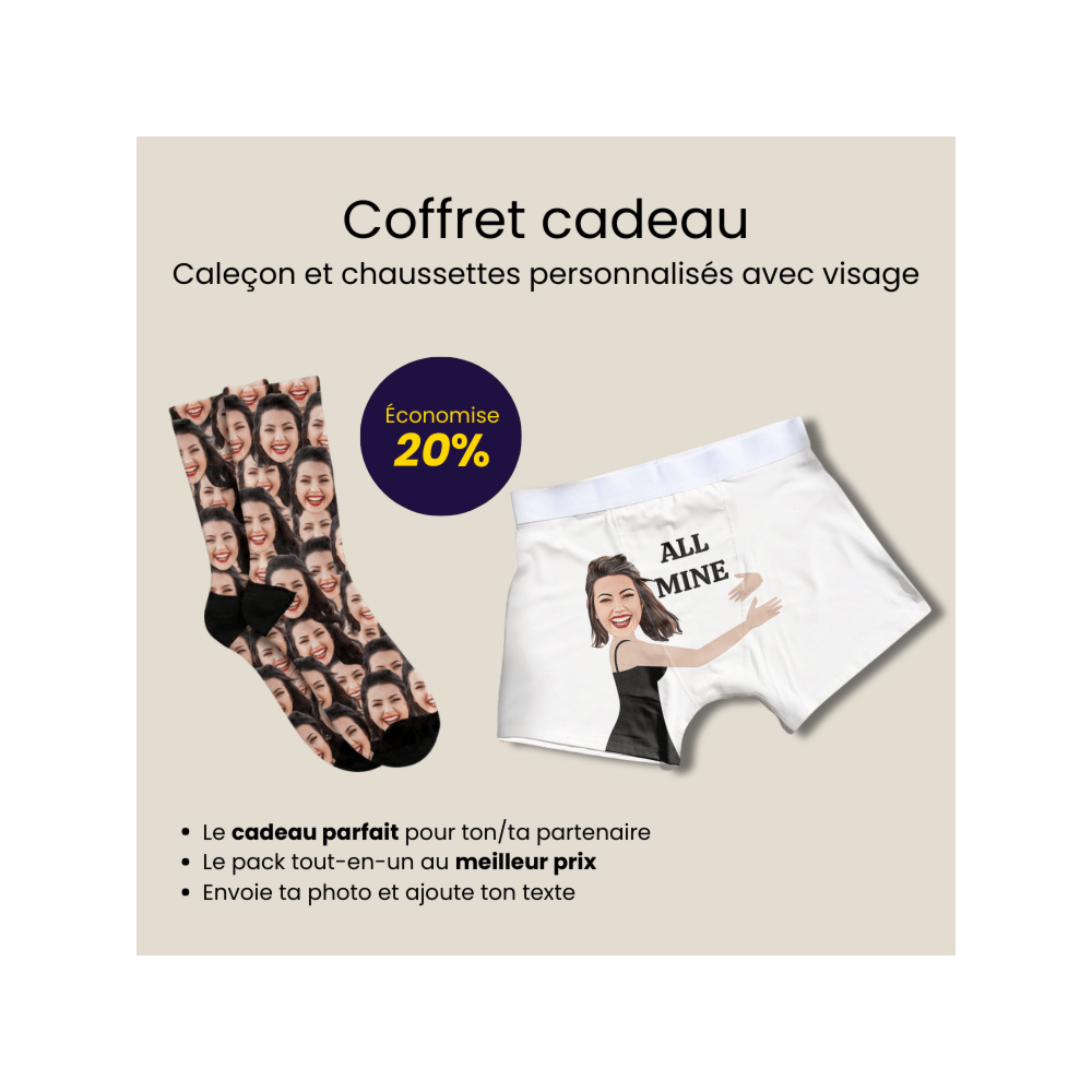 Coffret cadeau chaussettes et boxers avec visage