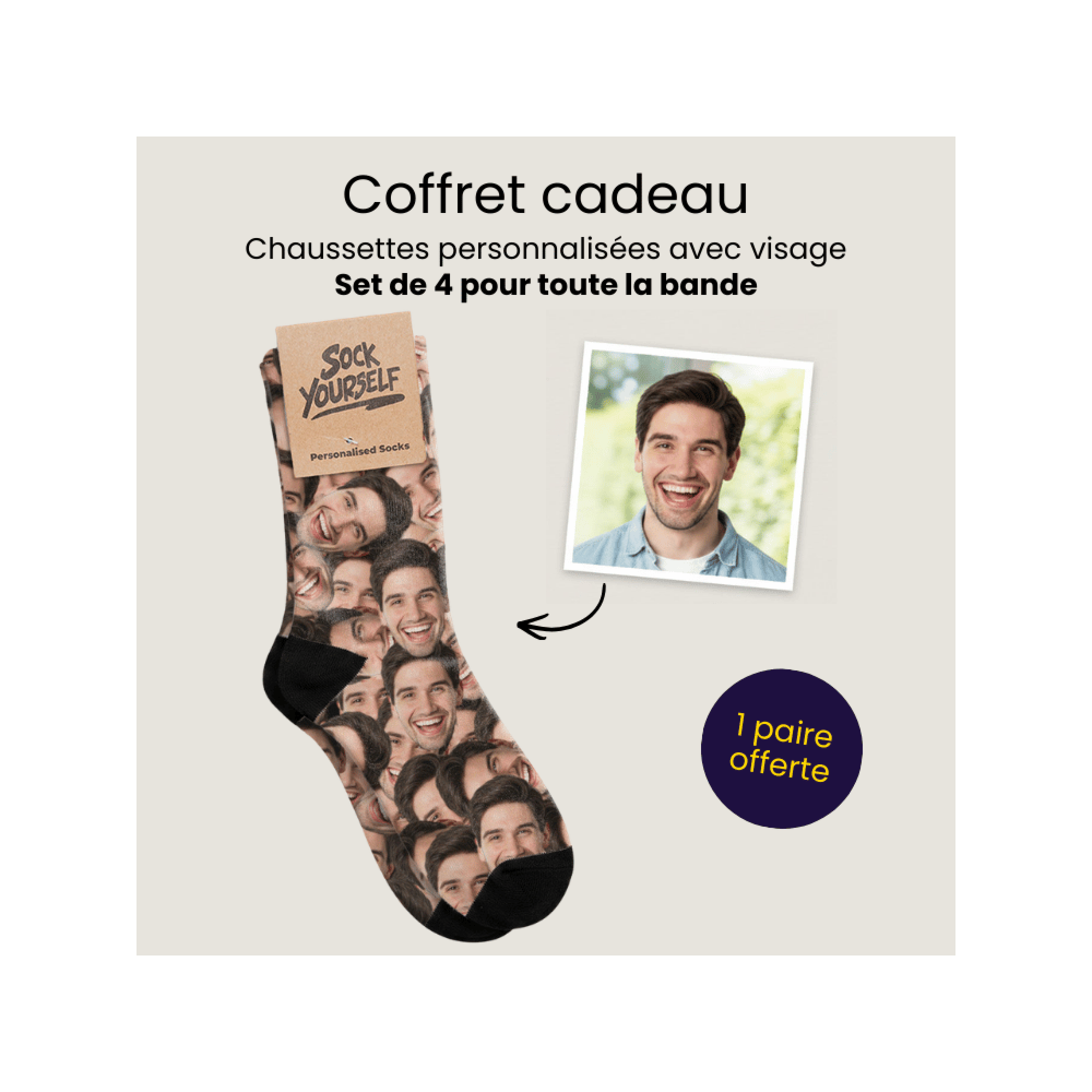 Coffret cadeau chaussettes lot de 4 avec visage