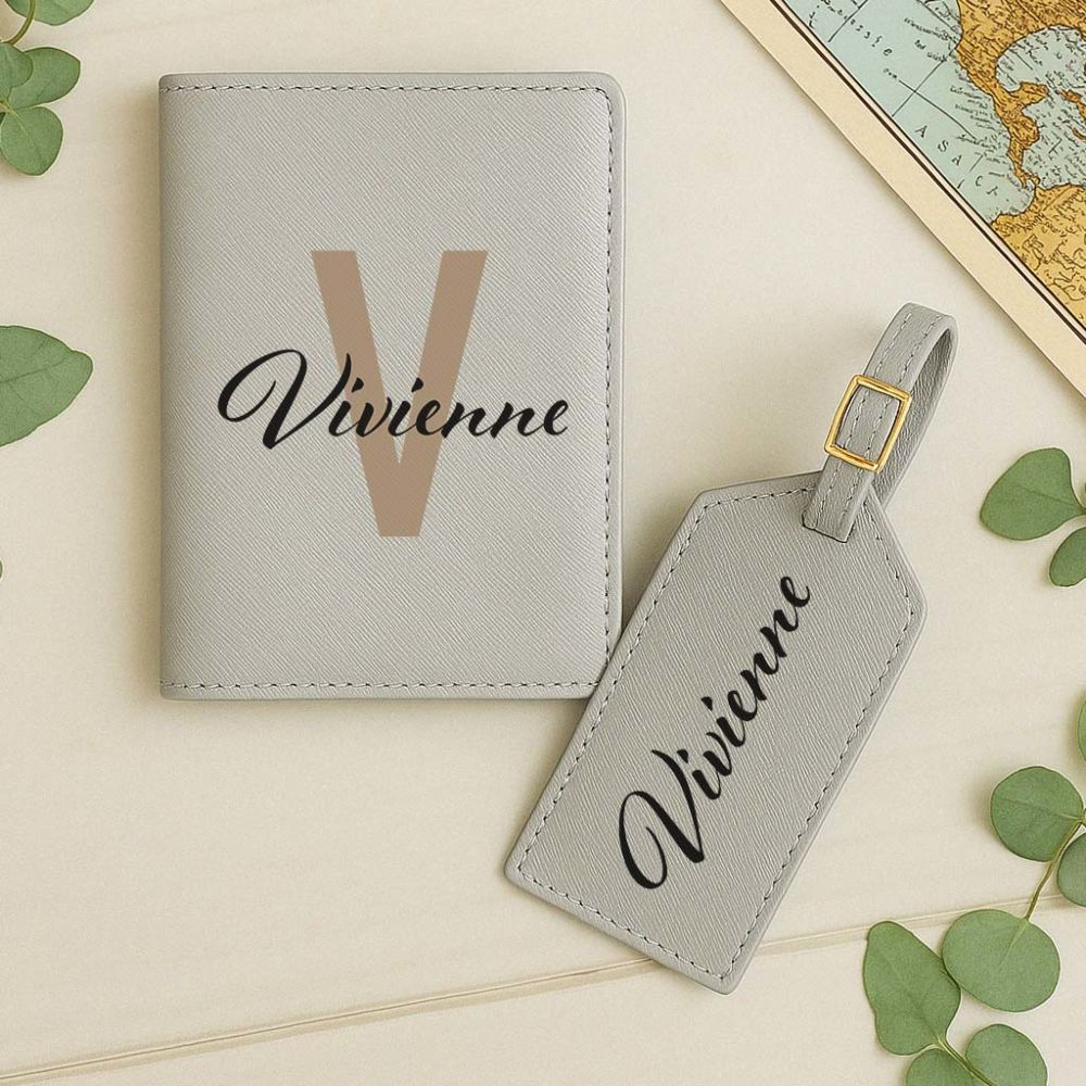 Porte-passeport et étiquette de valise personnalisés avec monogramme