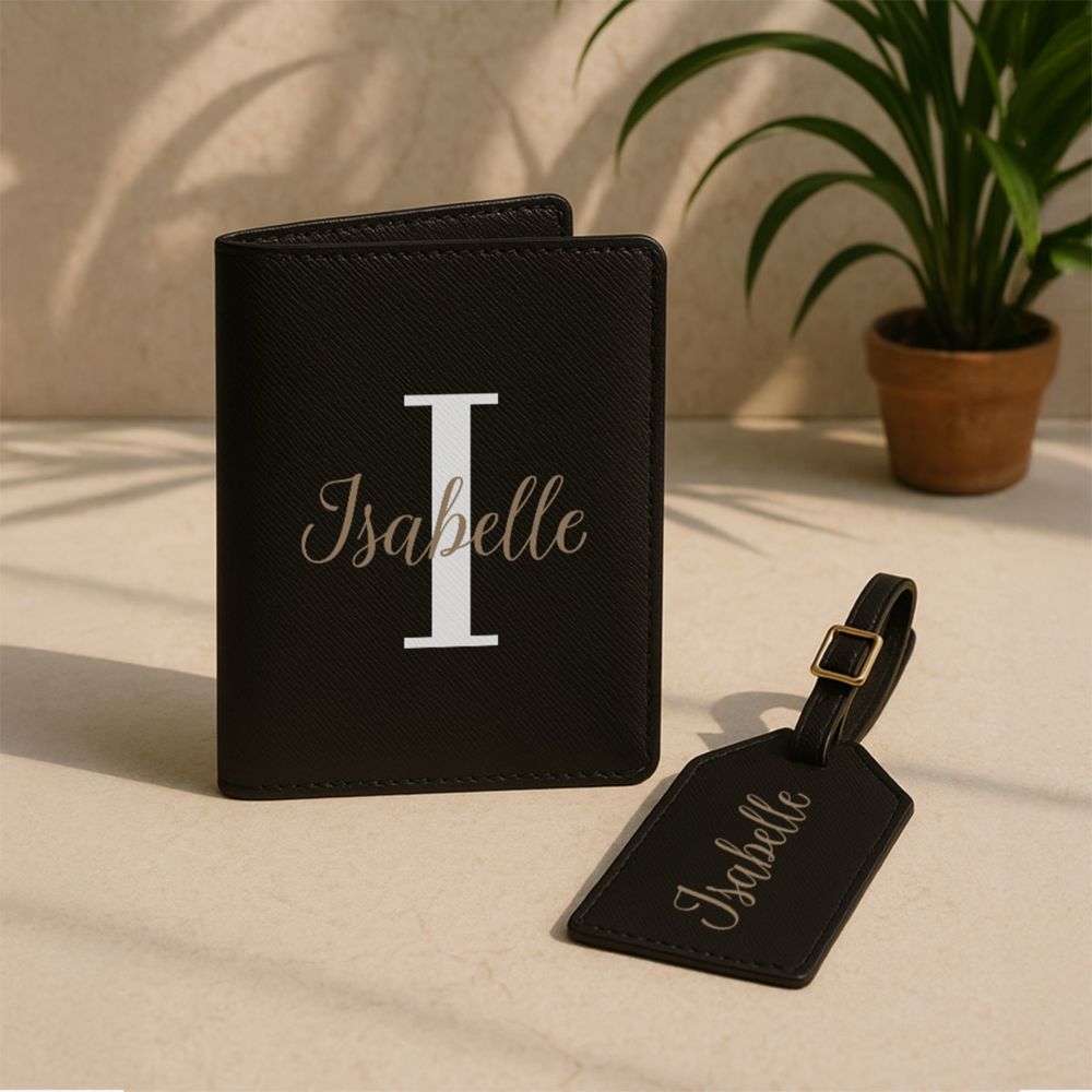Porte-passeport et étiquette de valise personnalisés avec monogramme
