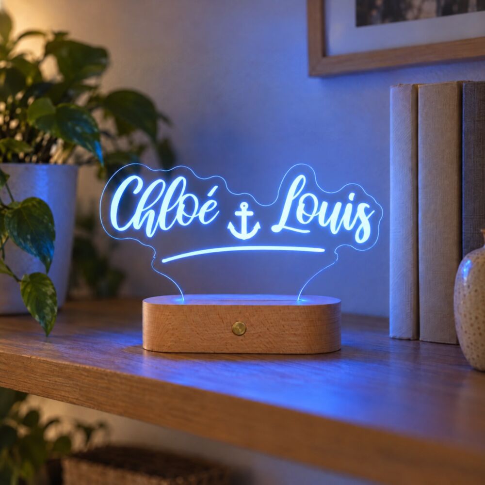 Veilleuse personnalisée avec deux prénoms – lampe LED