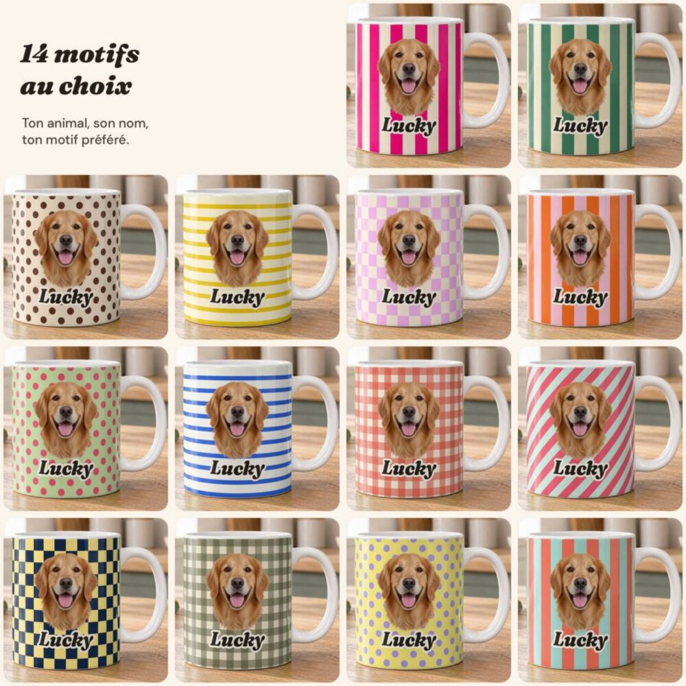 Mug personnalisé avec ton animal et motifs