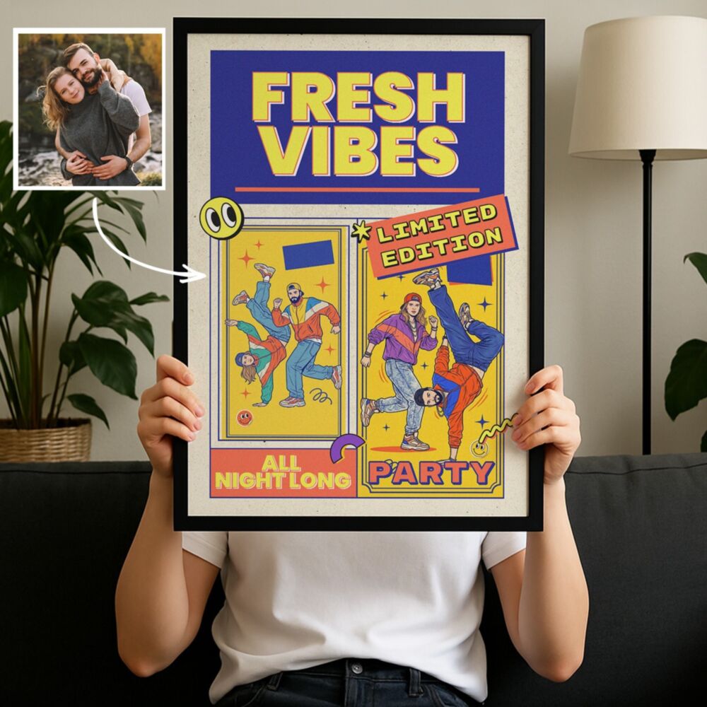 Poster personnalisé fête des années 90 avec photos et texte