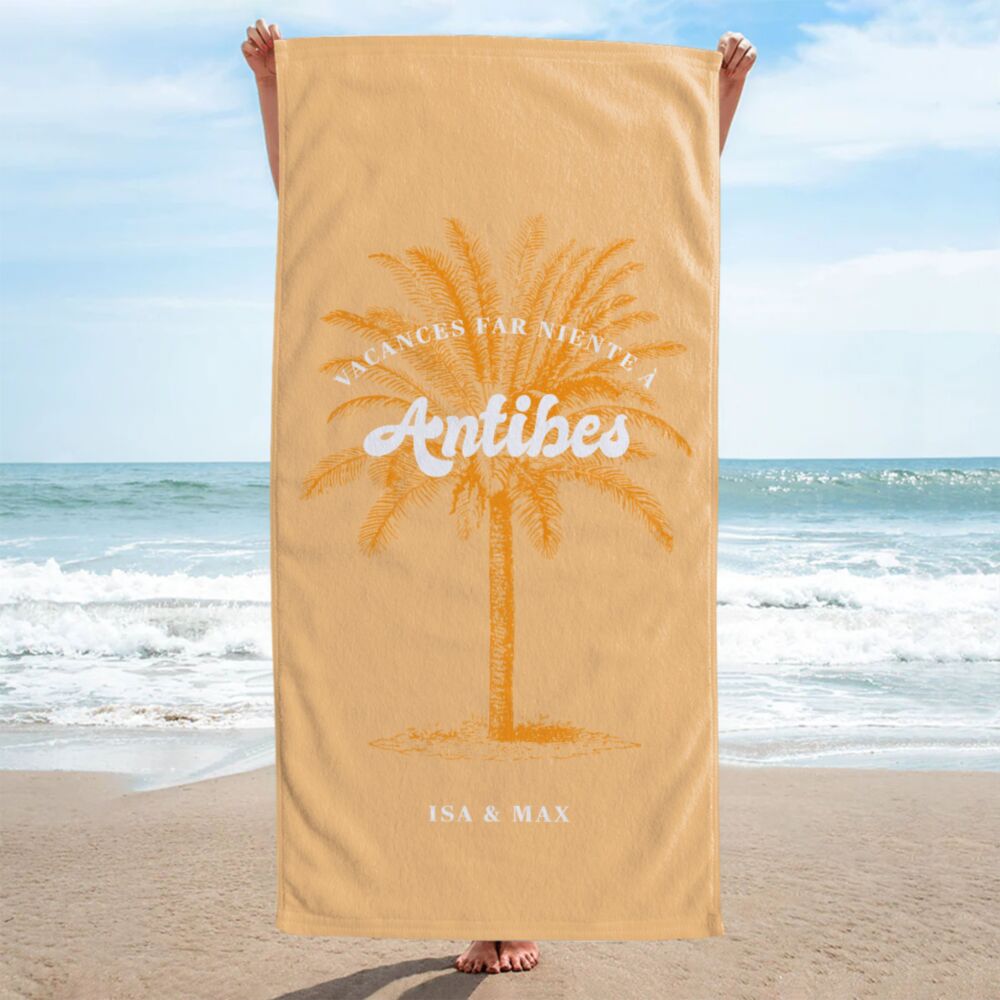 Serviette personnalisée avec palmier et texte