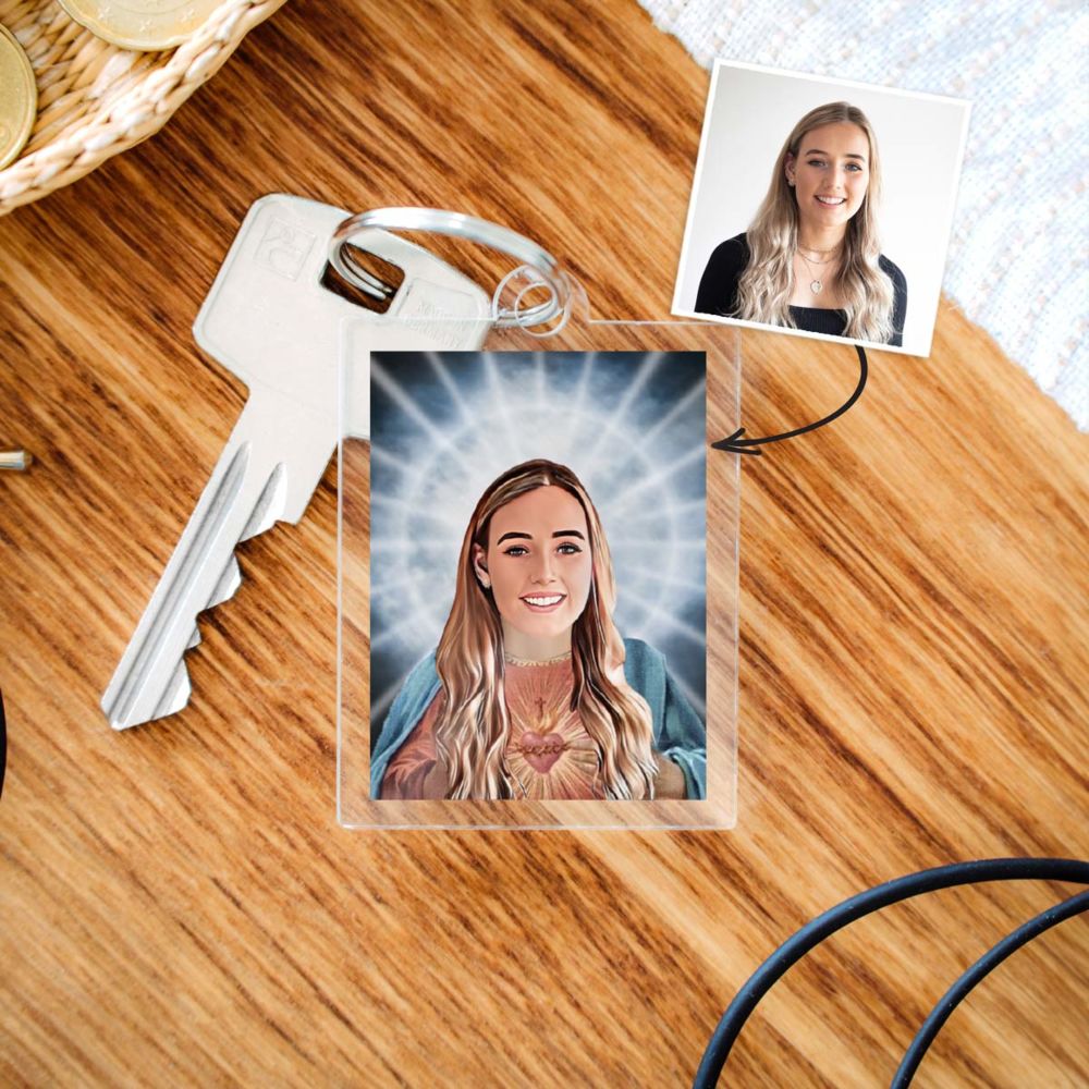 Porte-clés personnalisé en acrylique Auréole et Visage
