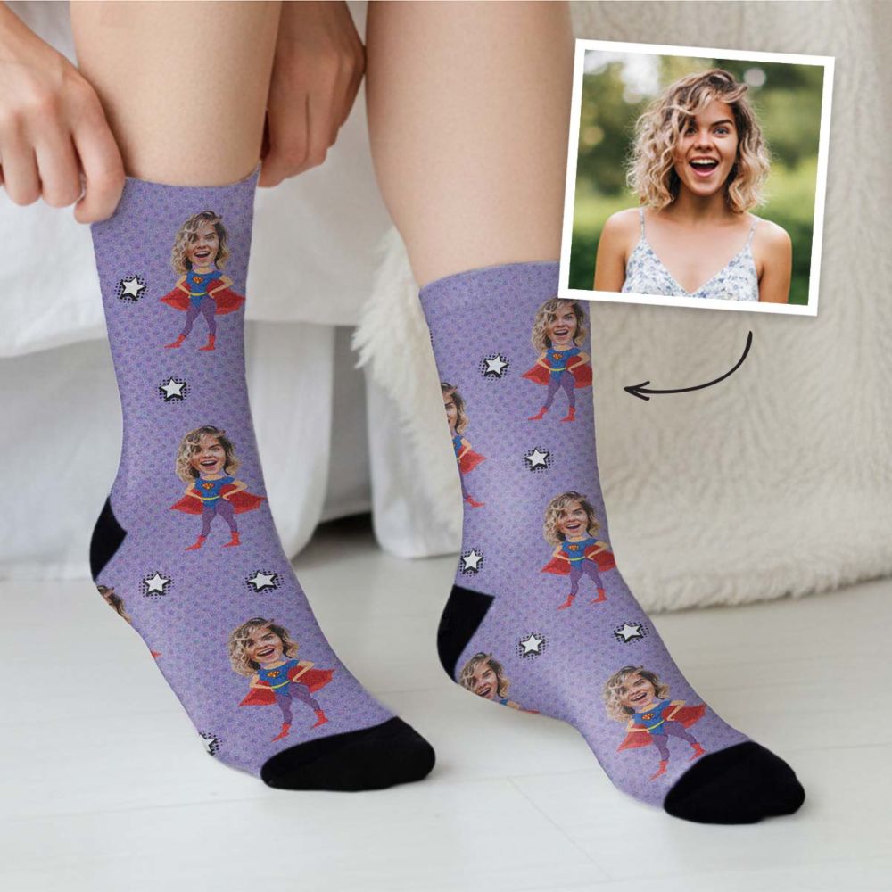 Chaussettes personnalisées visage motif super-héros