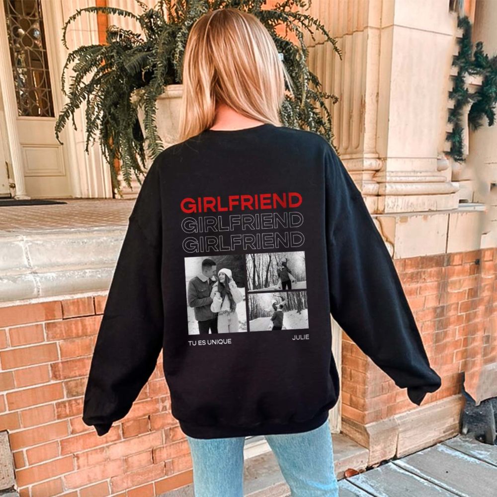 Pull personnalisé avec texte et photos en noir et blanc