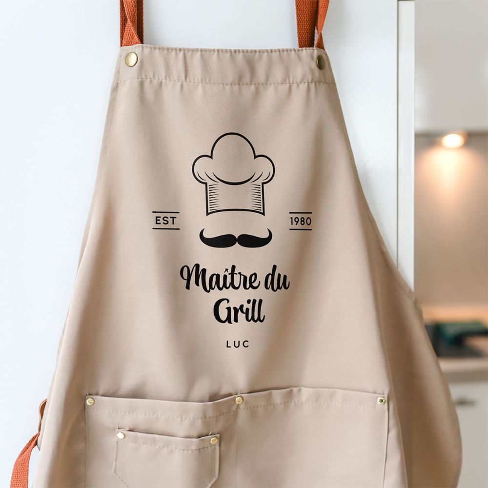 Tablier personnalisé Maître du grill avec texte