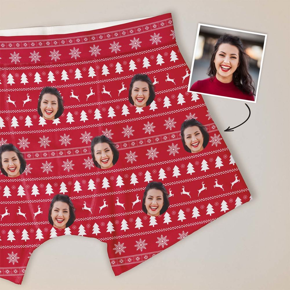 Caleçon personnalisé Noël avec visage et motif