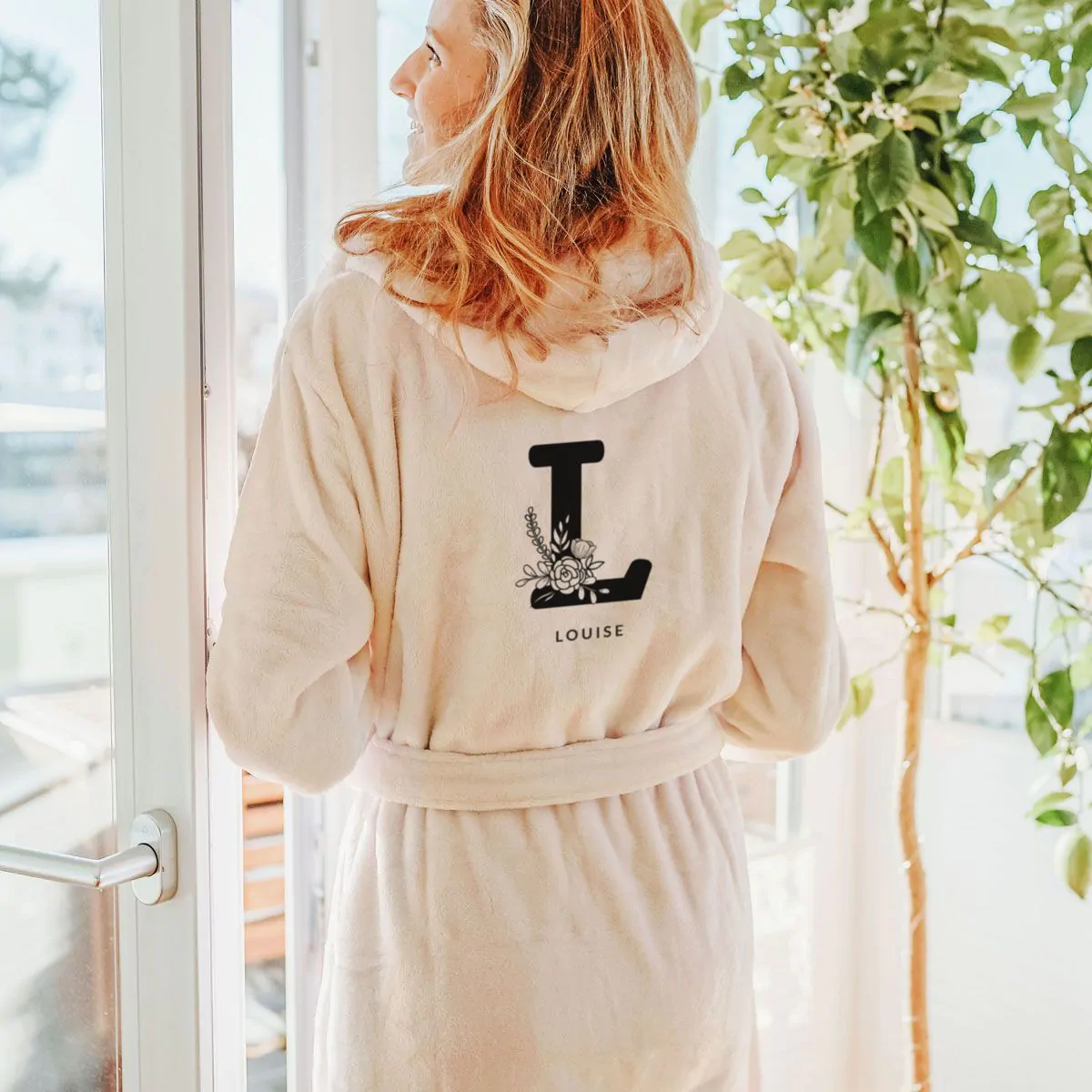 Peignoir personnalise avec monogramme et texte