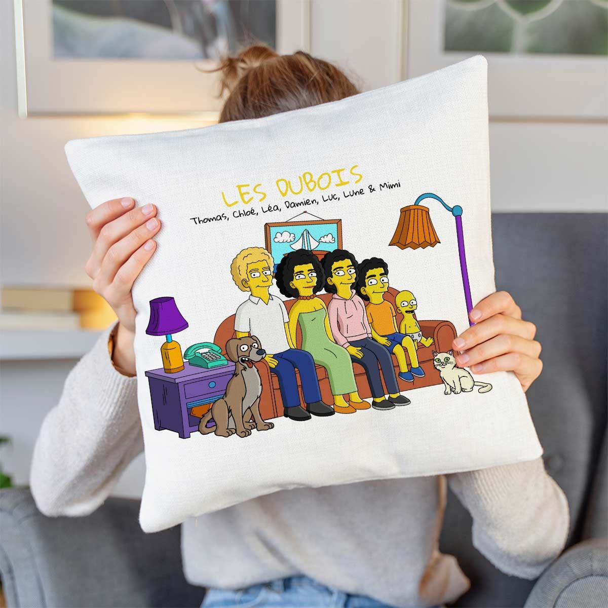 Housse de coussin personnalisable lin et Liberty Adelajda bleu marine
