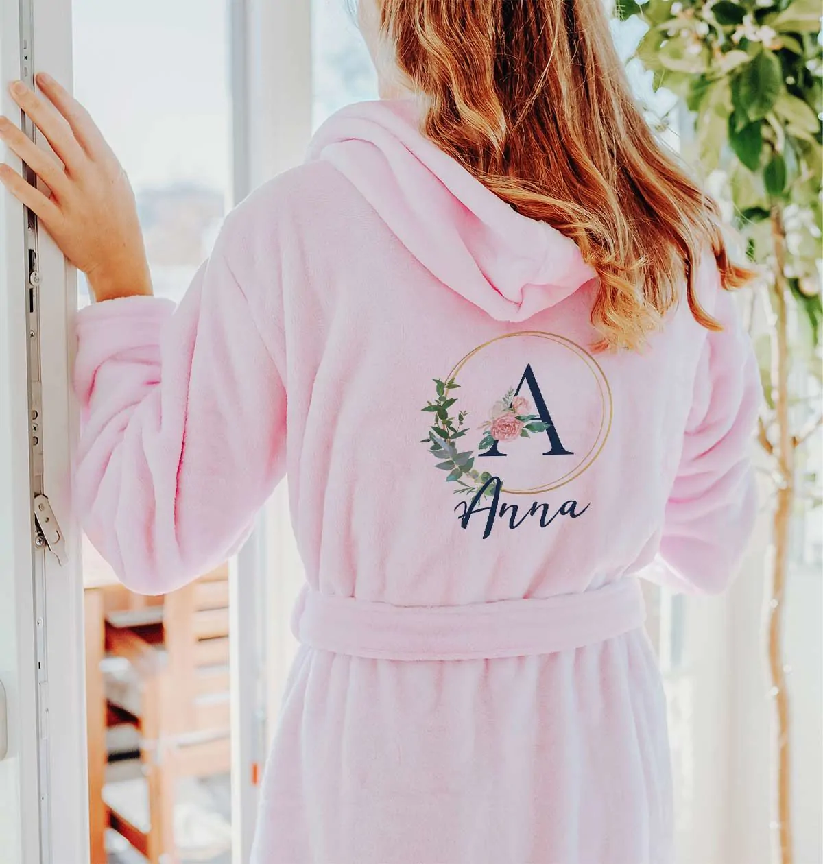 Peignoir personnalise Motif Floral avec Monogramme et Texte